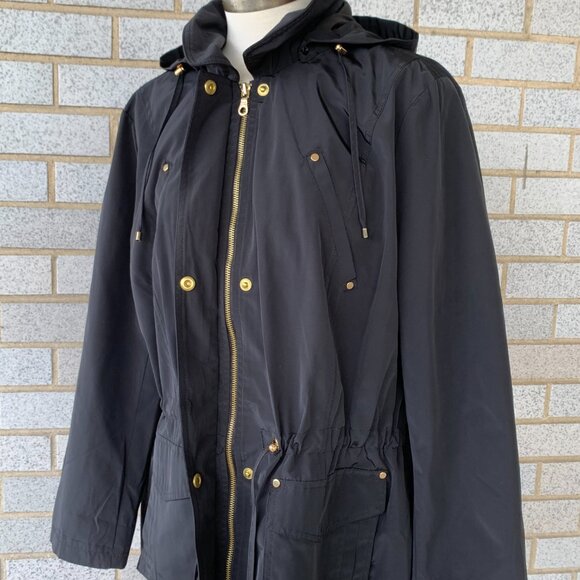 CHARTER CLUB WATER RESISTANT BLACK HOODED JACKET SIZE XL 100% POLYESTER - Picture 7 of 9